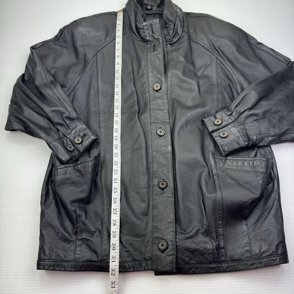 Vintage LEATHER COAT BLACK RAGLAN SLEEVES Women’s Size Large Jacqueline Ferrar - Picture 8 of 11